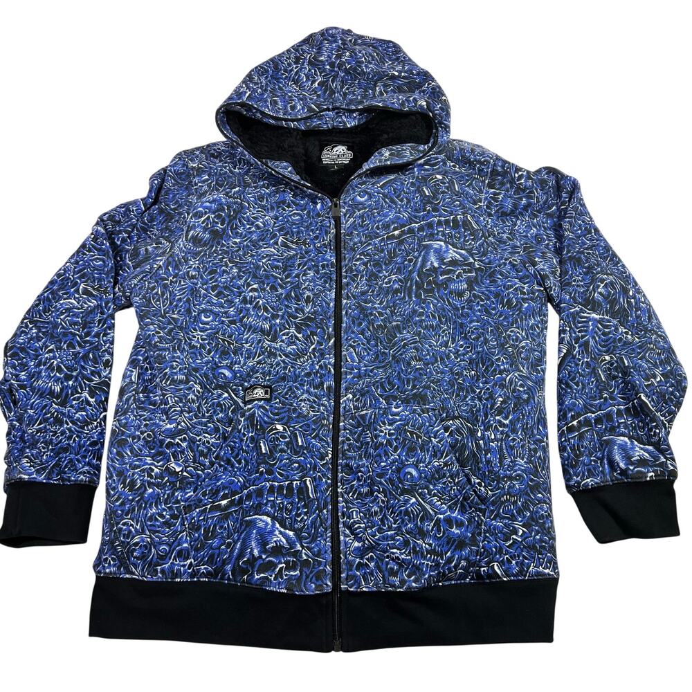 Lurking Class Sketchy Tank Hooded Jacket Mens Large Blue Skull Sherpa Zip